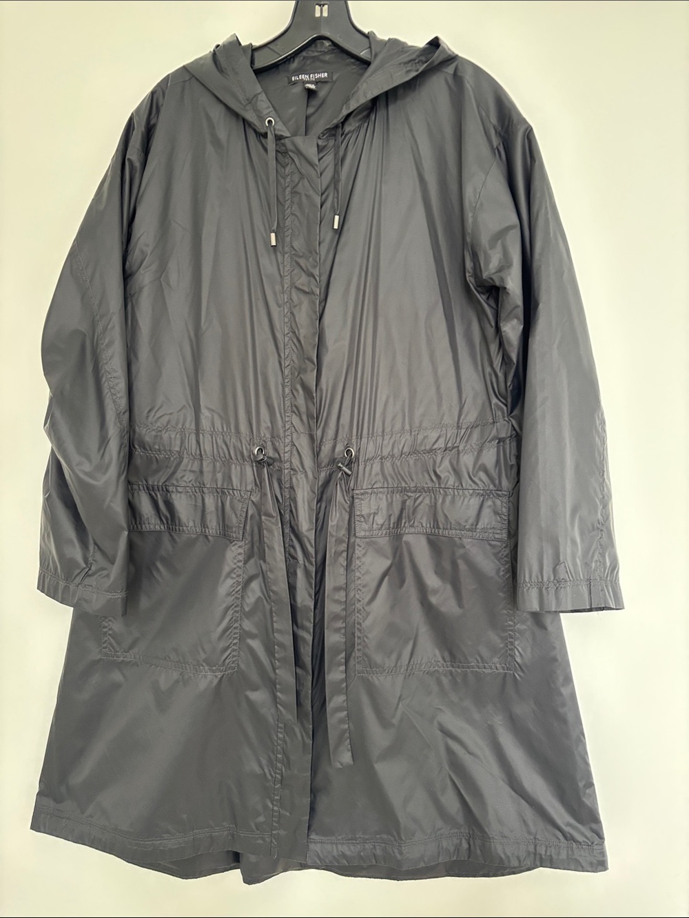 Eileen Fisher Hooded Lightweight Utility Windbreaker Jacket - black